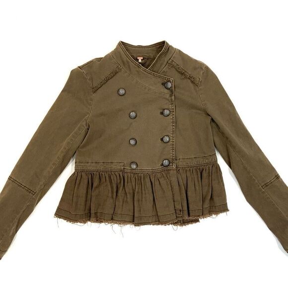 FREE PEOPLE Cropped Ruffle Military Jacket (Sz XS) - Picture 2 of 12